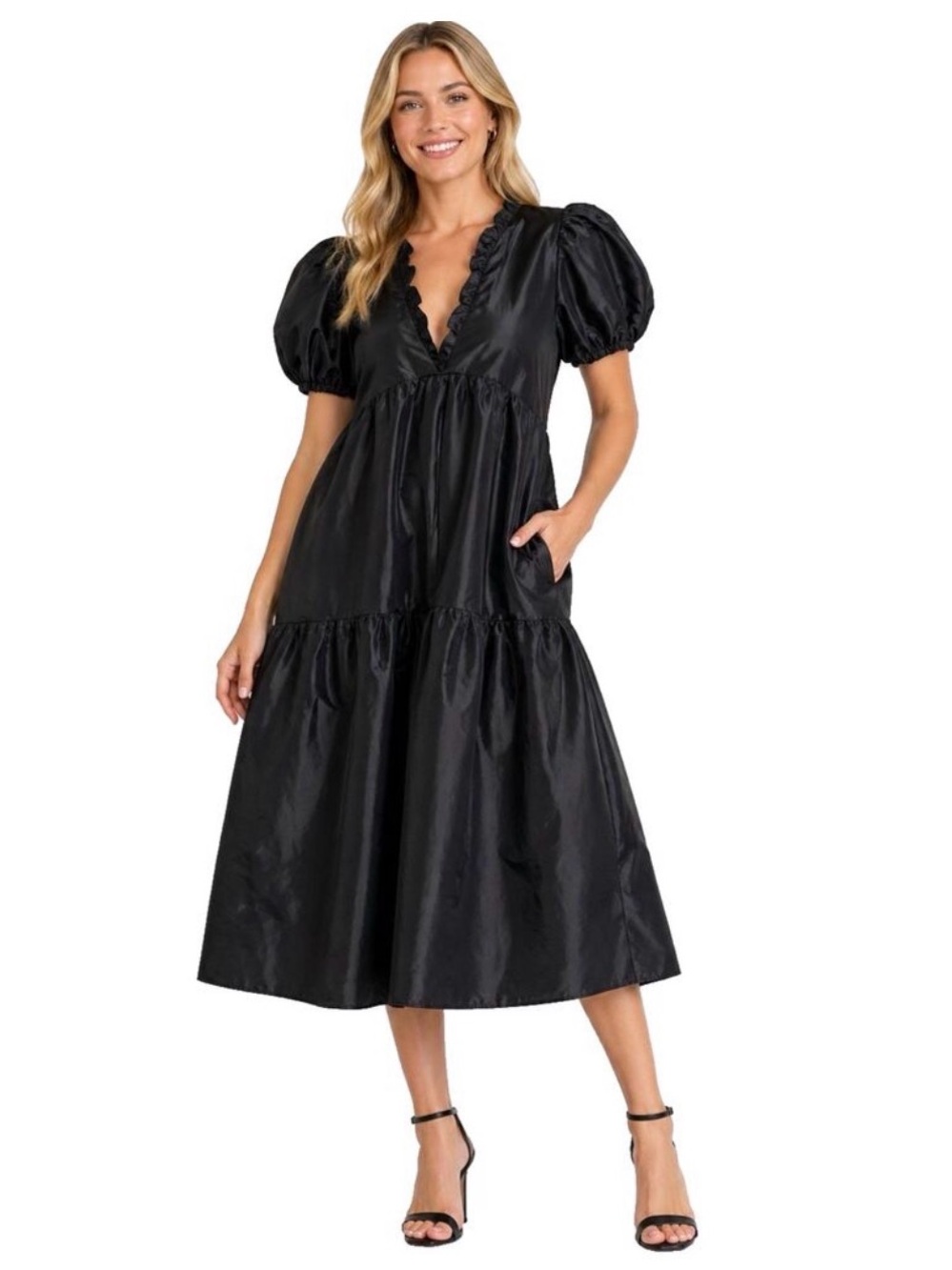 Kika Vargas X Target Black Puff-Sleeve Midi Dress size Medium